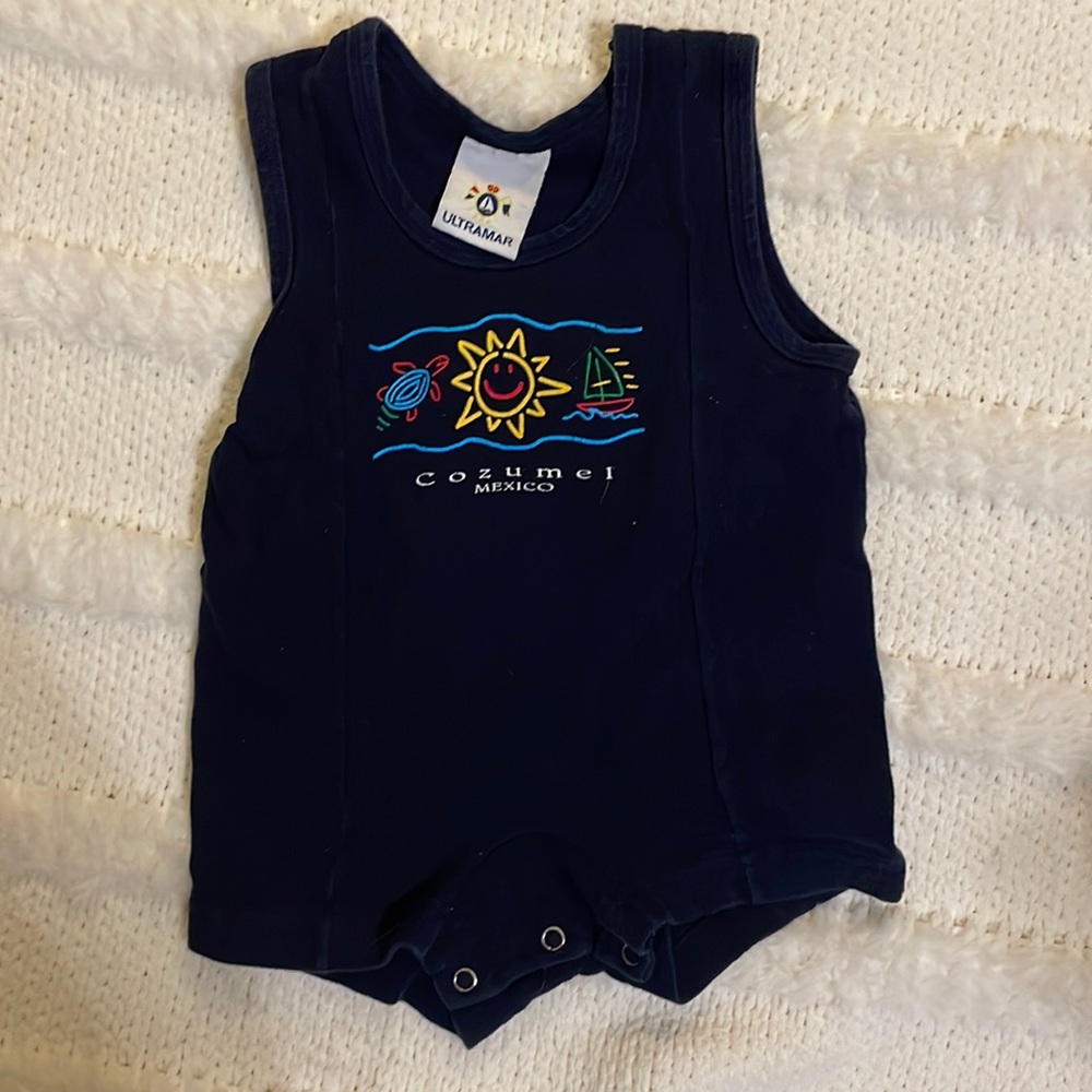 Ultramar Romper Cozumel Mexico Baby size 12 18 months Navy turtle Sun sailboat